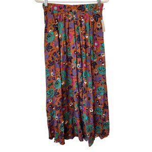 Vintage 90s Heirlooms Floral Pleated Maxi Skirt Size Large Rust Multi Deadstock